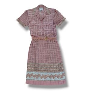 Vintage Schrader Women's Shirt Dress Petite Midi Pleated 80s A line Size 8P